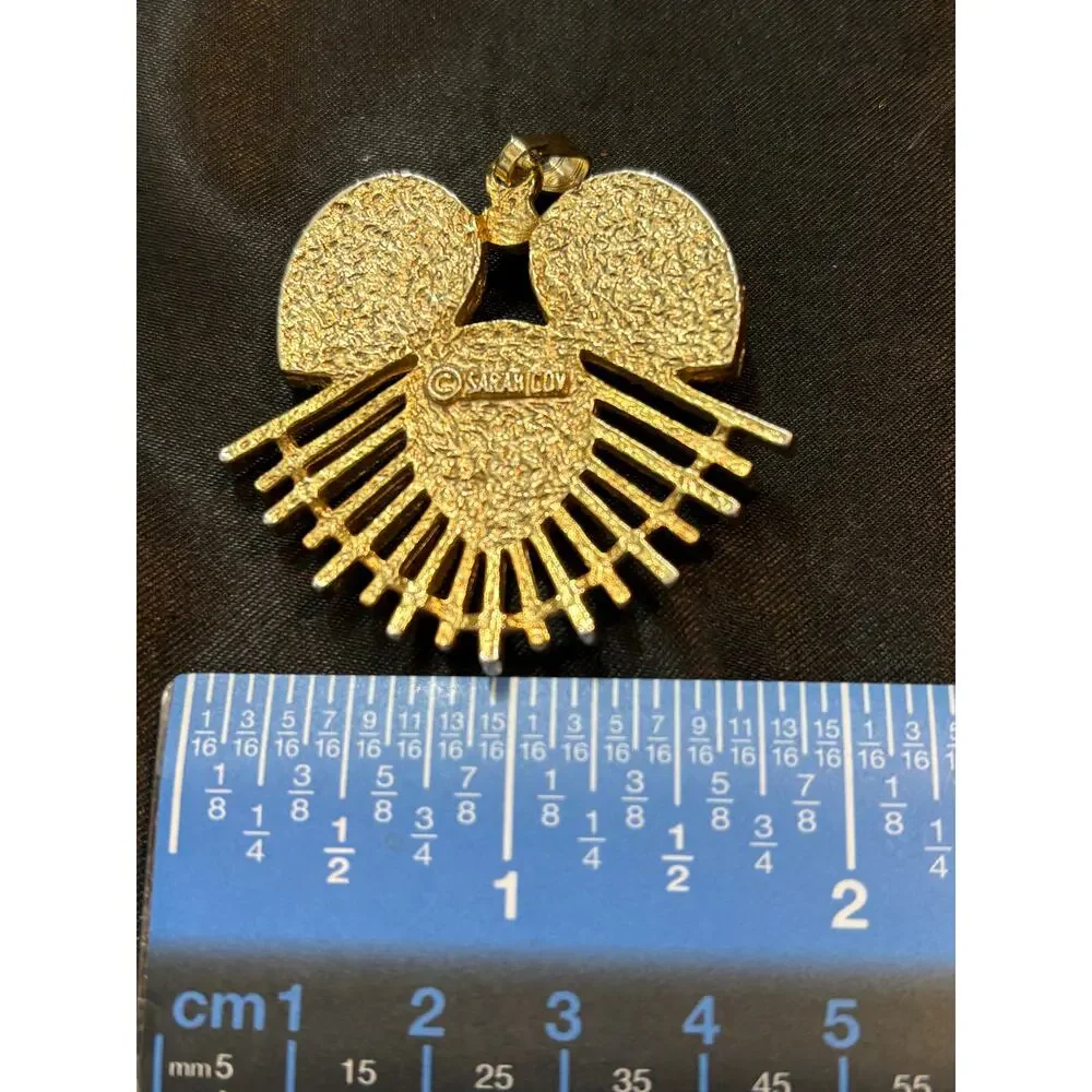 Vintage Sarah Cov Gold Tone Pendant 2.25” Enamel Modernist / pendant only